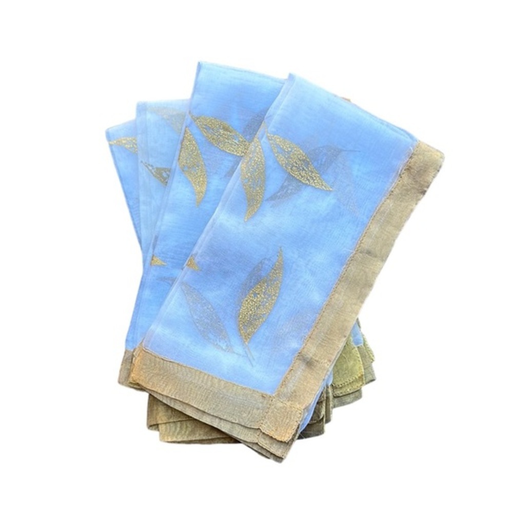 Pottery Barn White Gold Leaves Napkins Set of 4